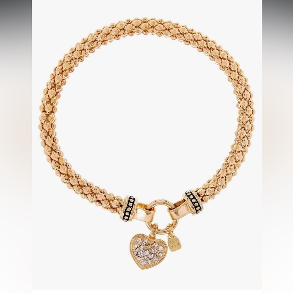 Pave heart stretchy Gold Bracelet with crystal Charm